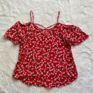 NWT stitch Fix Kaleigh brand floral red and white cold shoulder blouse